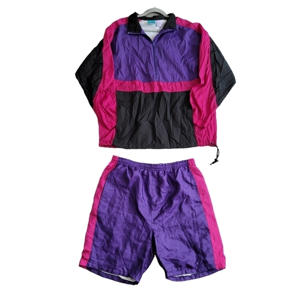 VTG Healthy Attitude Vibrant Nylon Half Zip Windbreaker Jacket